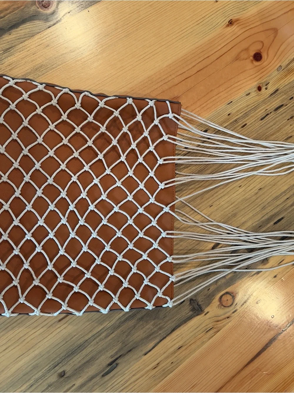 Universal Thread Brown Hobo Bag with White Macramé Overlay and Fringe